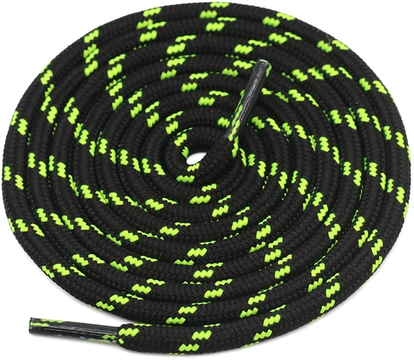 GRAH SANGRAH® (2 Pair) Shoelaces for Hiking Shoes, Outdoor Walking Sneakers, Outdoor Hiking, Climbing, Basketball, Work Boot, Running , Sport Shoes - 120 cm, Black Fluorescent Green